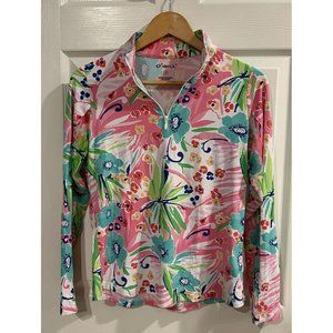 IBKUL ANNIE PINK Long Sleeve Quarter Zip Golf Athletic Shirt Size S
